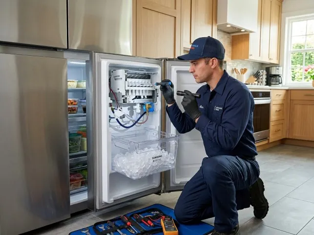 Appliance Repair Hero technician repairing a refrigerator ice maker in Antioch, TN