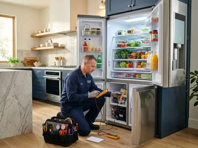 Appliance Repair Hero refrigerator technician testing a fridge on a Antioch, TN service call